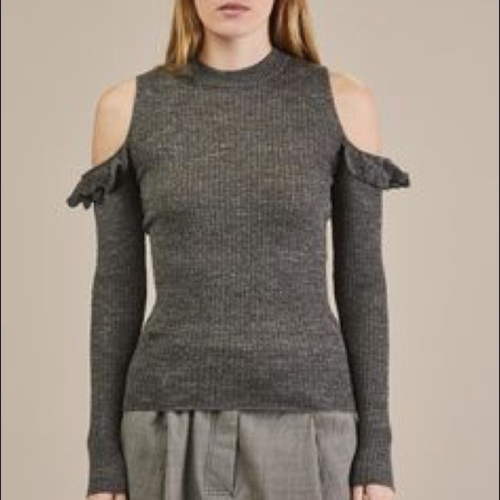 Wool Grey Ribbed Cold Shoulder Top - Picture 5 of 5